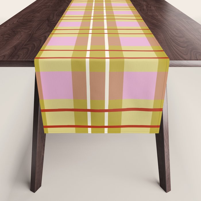 Modern Pastel Plaid Pattern  Soft Pink Olive and Beige Tartan Table Runner Gallery Image 1