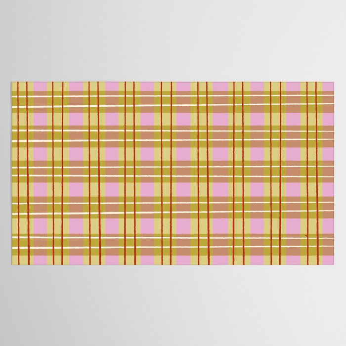 Modern Pastel Plaid Pattern  Soft Pink Olive and Beige Tartan Tablecloth Gallery Image 2