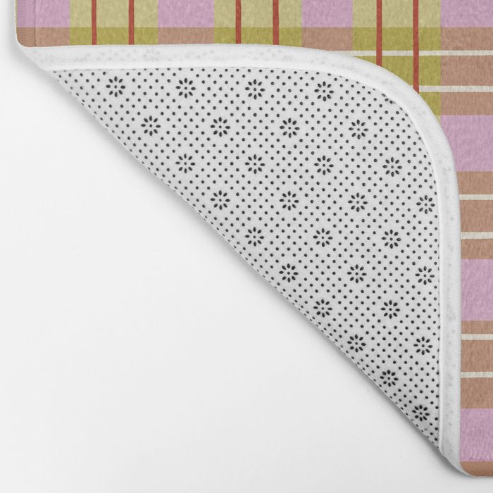 Modern Pastel Plaid Pattern  Soft Pink Olive and Beige Tartan Bath Mat Gallery Image 2