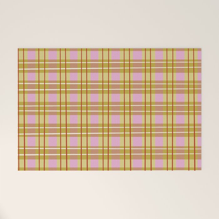 Modern Pastel Plaid Pattern  Soft Pink Olive and Beige Tartan Welcome Mat Gallery Image 1