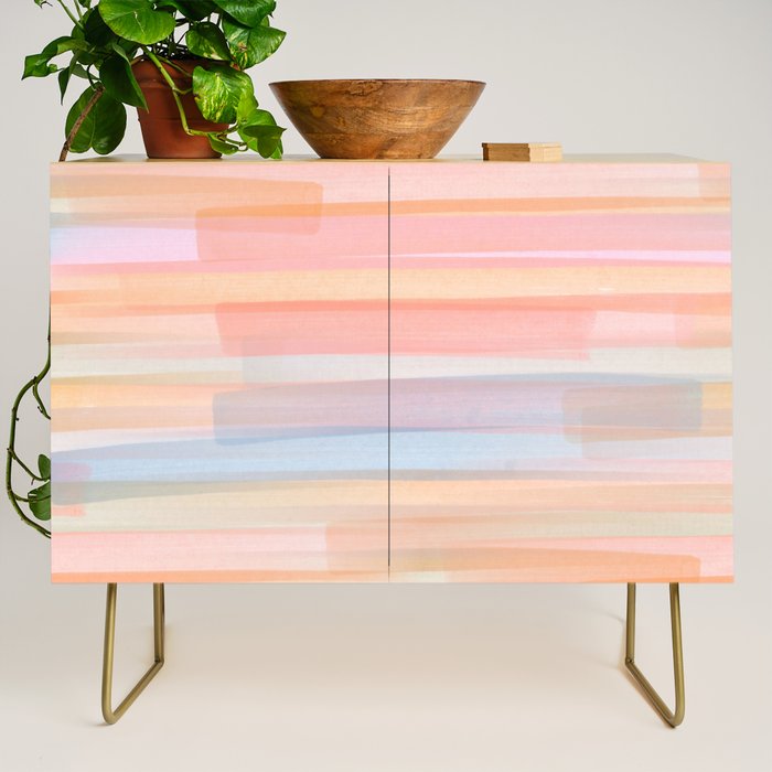 Abstract Watercolor Waves in Peach Sunrise Credenza Gallery Image 1