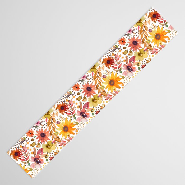 Watercolor Autumn Floral Sunflowers Warm Orange Table Runner Gallery Image 3