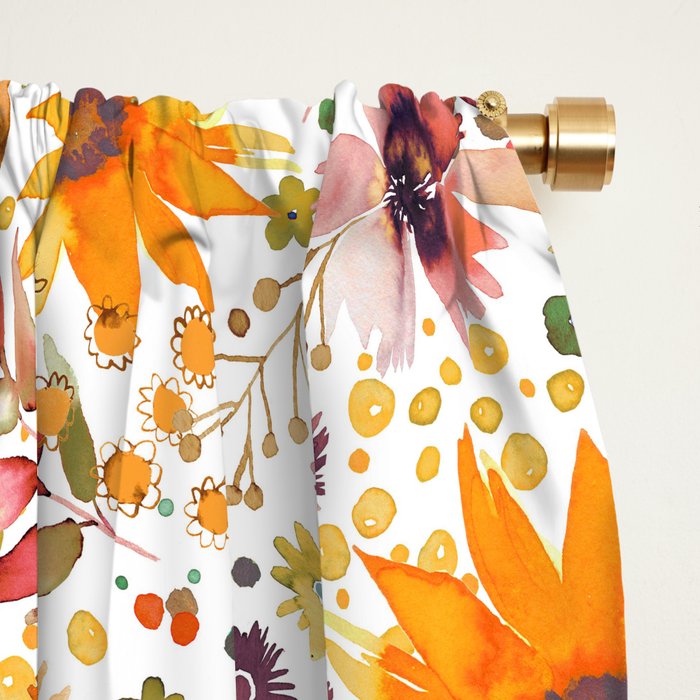Watercolor Autumn Floral Sunflowers Warm Orange Window Curtain Gallery Image 2