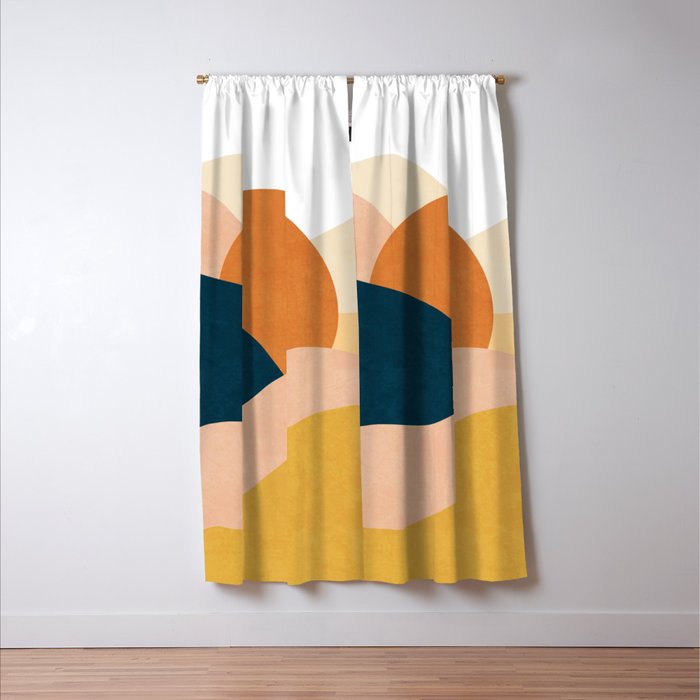 Sunrise landscape in yellow, orange, blue Window Curtain Gallery Image 3
