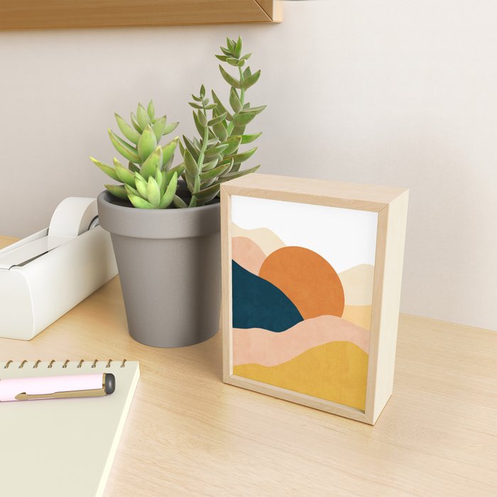 Sunrise landscape in yellow, orange, blue Mini Art Print Gallery Image 2