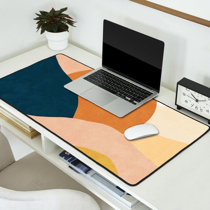 Sunrise landscape in yellow, orange, blue Desk Mat Gallery Image 2