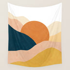 Sunrise landscape in yellow, orange, blue Wall Tapestry Gallery Image 4