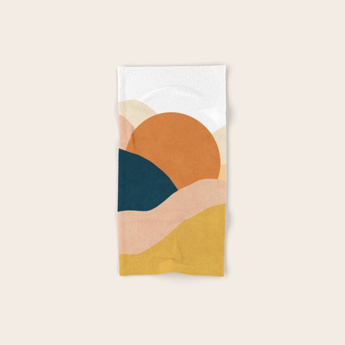 Sunrise landscape in yellow, orange, blue Bath Towel Gallery Image 1