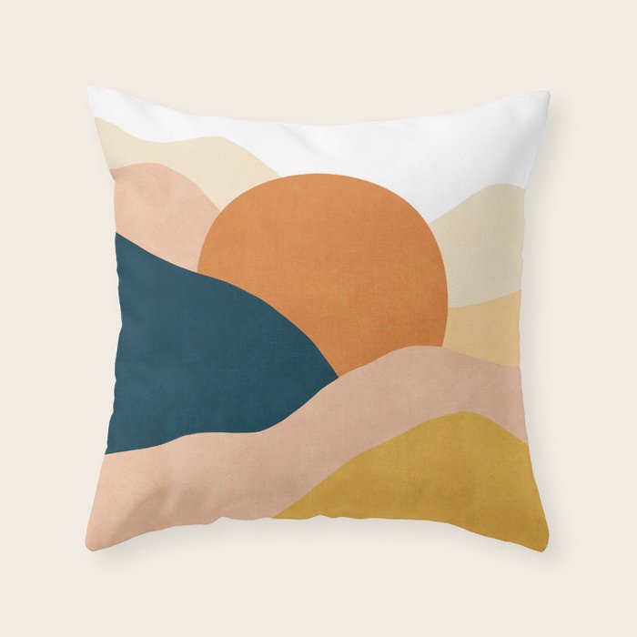 Sunrise landscape in yellow, orange, blue Throw Pillow Gallery Image 6