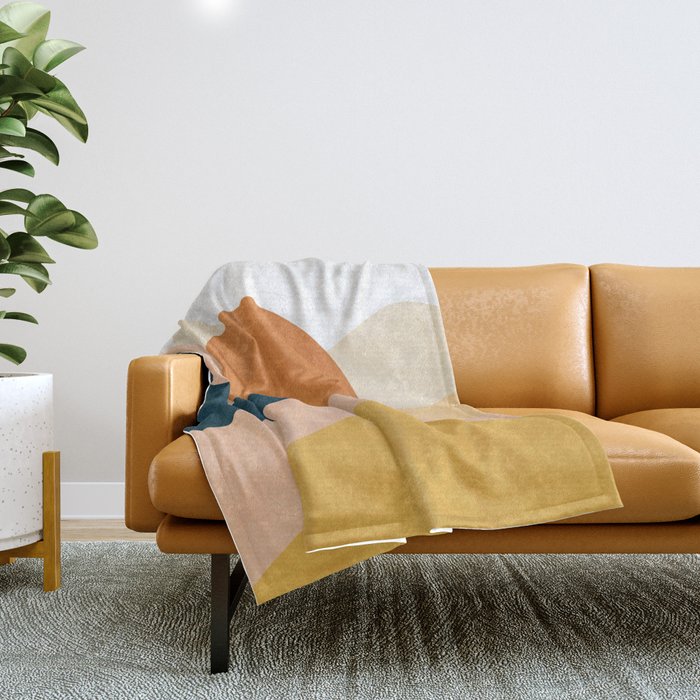 Sunrise landscape in yellow, orange, blue Throw Blanket Gallery Image 1
