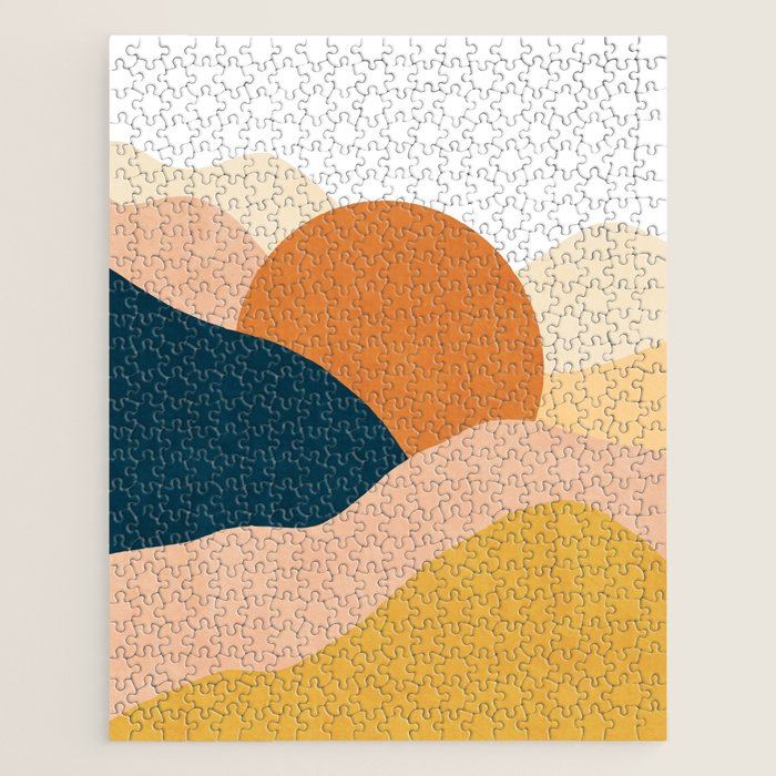 Sunrise landscape in yellow, orange, blue Jigsaw Puzzle Gallery Image 1