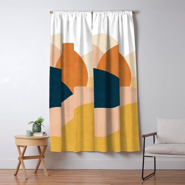 Sunrise landscape in yellow, orange, blue Window Curtain Gallery Image 1