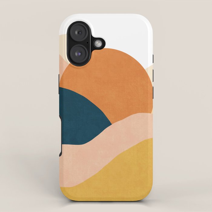 Sunrise landscape in yellow, orange, blue iPhone Case Gallery Image 1