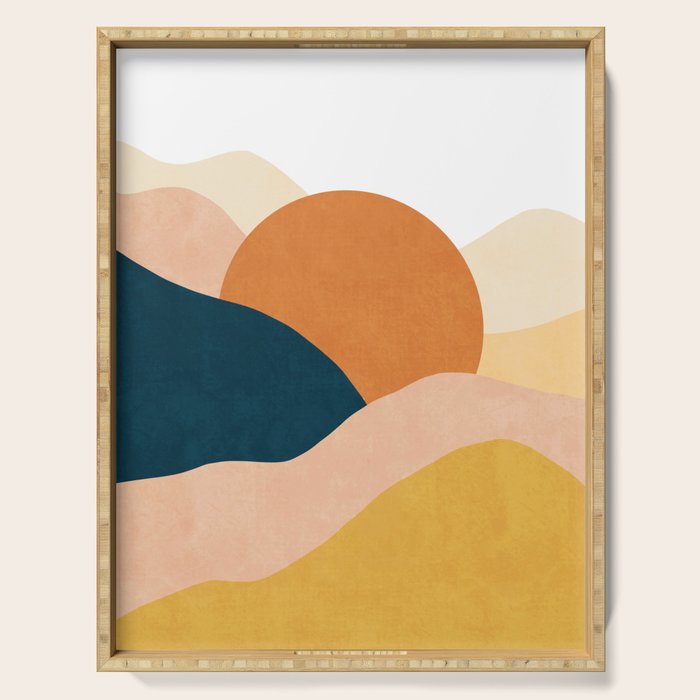 Sunrise landscape in yellow, orange, blue Serving Tray Gallery Image 1