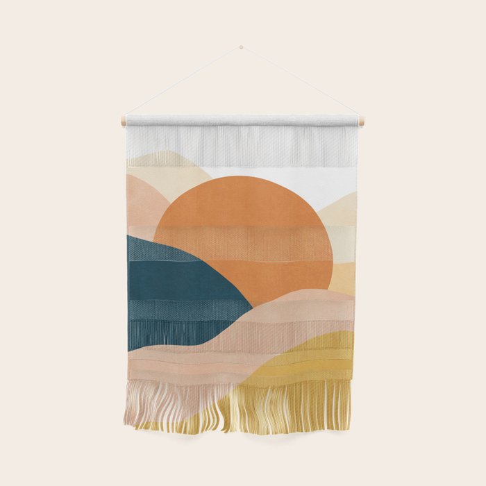 Sunrise landscape in yellow, orange, blue Wall Hanging Gallery Image 1