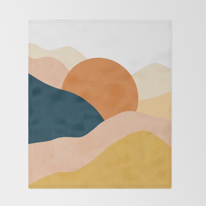 Sunrise landscape in yellow, orange, blue Throw Blanket Gallery Image 2