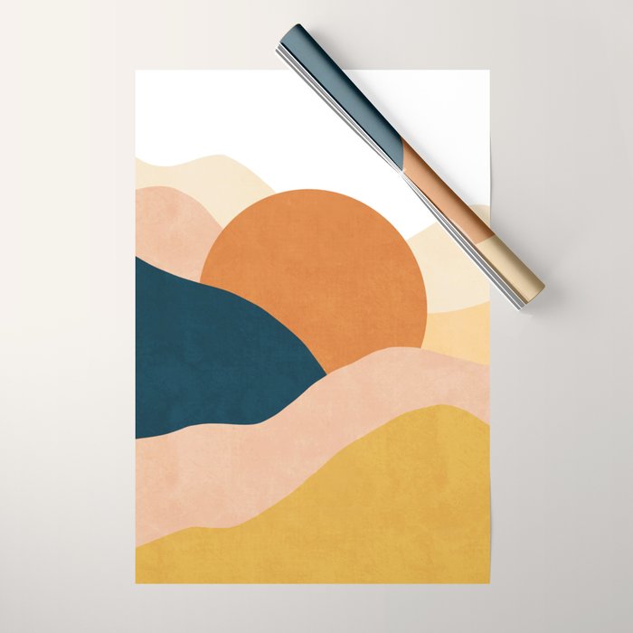Sunrise landscape in yellow, orange, blue Wrapping Paper Gallery Image 1