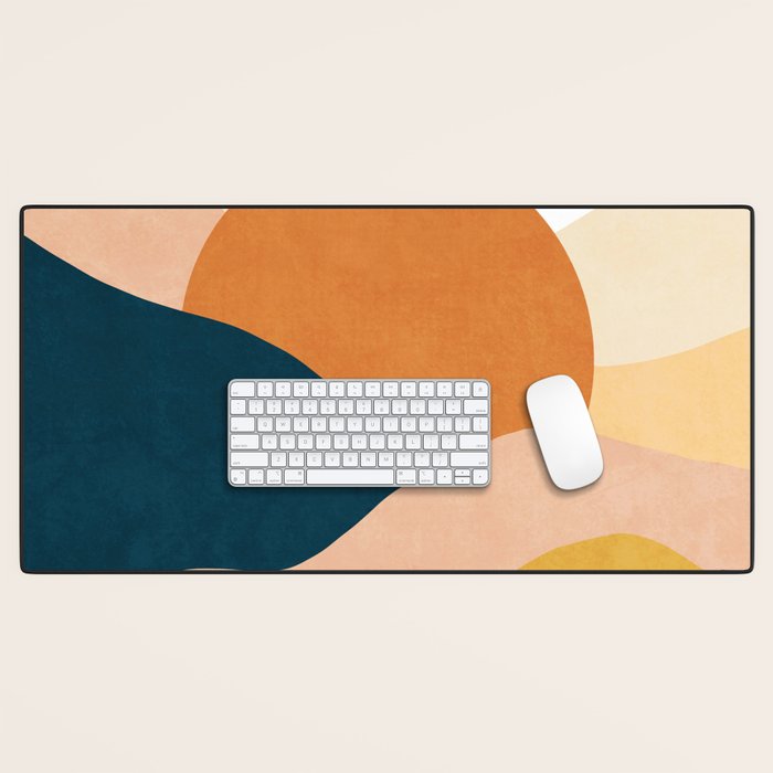 Sunrise landscape in yellow, orange, blue Desk Mat Gallery Image 1