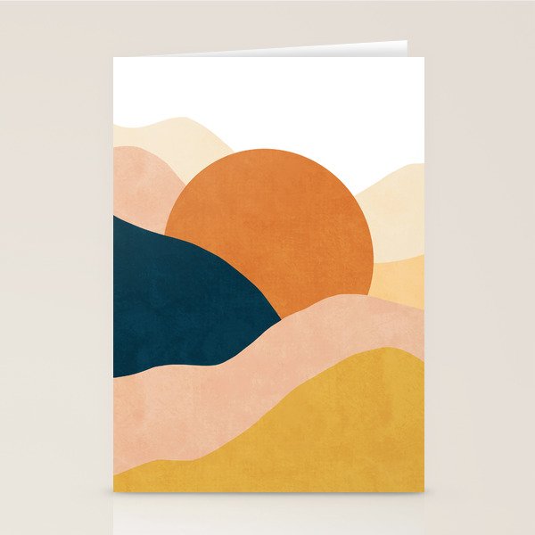 Sunrise landscape in yellow, orange, blue Stationery Card Gallery Image 1
