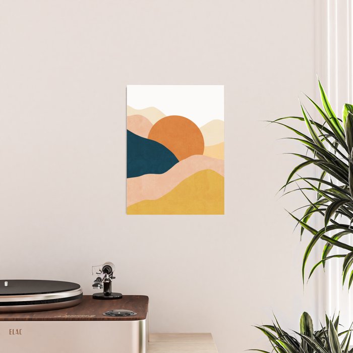 Sunrise landscape in yellow, orange, blue Poster Gallery Image 2