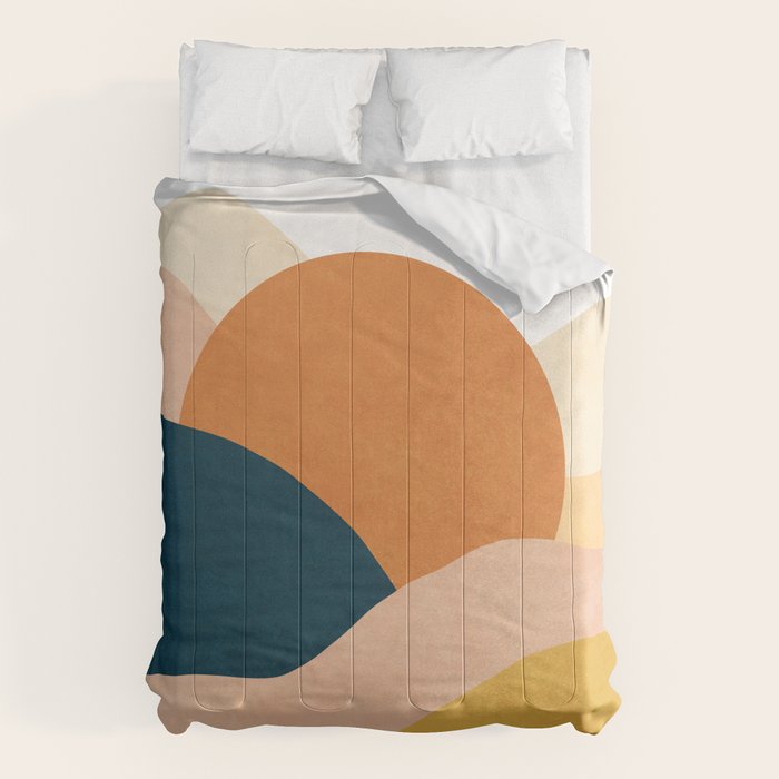 Sunrise landscape in yellow, orange, blue Comforter Gallery Image 6