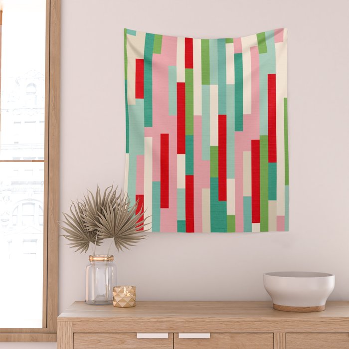 Retro Stripe Pattern - red, green, blue Wall Tapestry Gallery Image 2