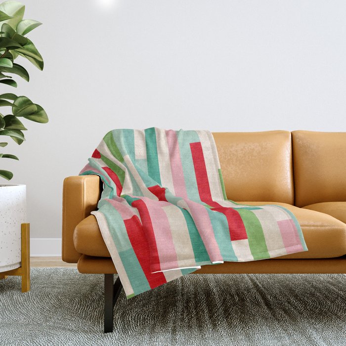 Retro Stripe Pattern - red, green, blue Throw Blanket Gallery Image 1
