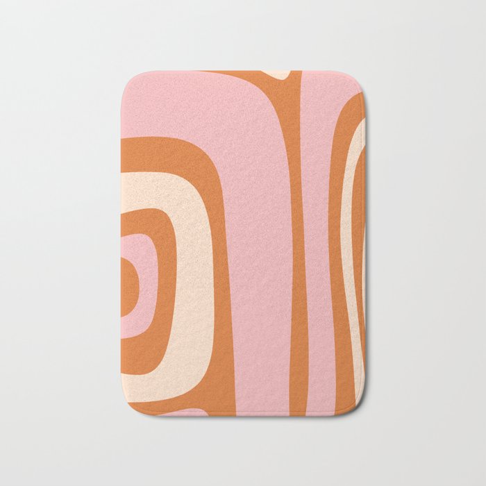 Tiki Abstract Minimalist Mid-Century Modern Pattern Pink Orange Cream Bath Mat Gallery Image 1
