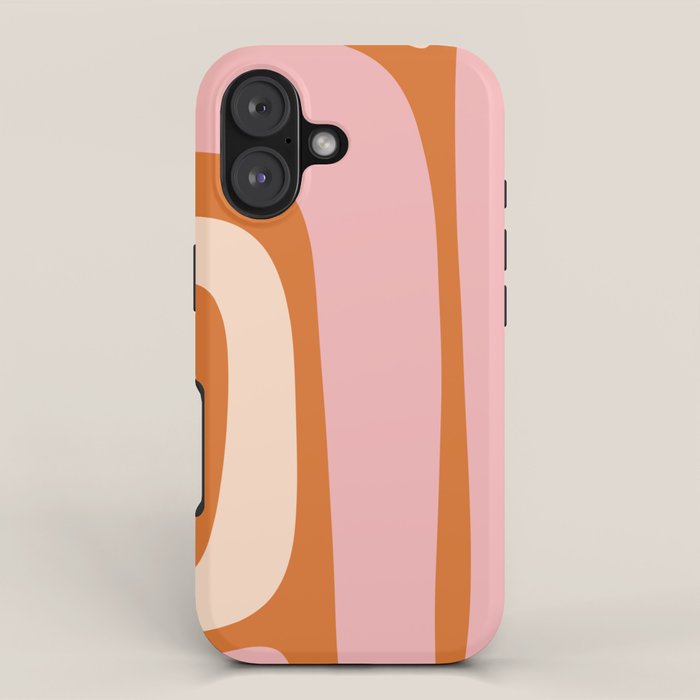 Tiki Abstract Minimalist Mid-Century Modern Pattern Pink Orange Cream iPhone Case Gallery Image 1