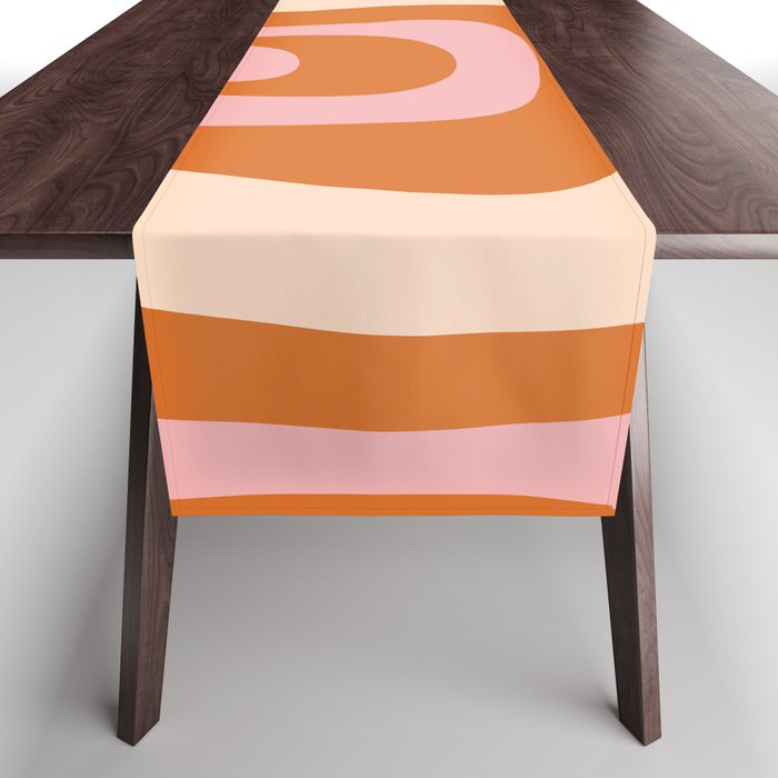 Tiki Abstract Minimalist Mid-Century Modern Pattern Pink Orange Cream Table Runner Gallery Image 1