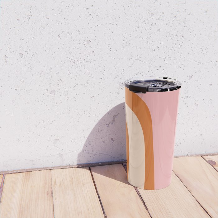 Tiki Abstract Minimalist Mid-Century Modern Pattern Pink Orange Cream Travel Mug Gallery Image 4