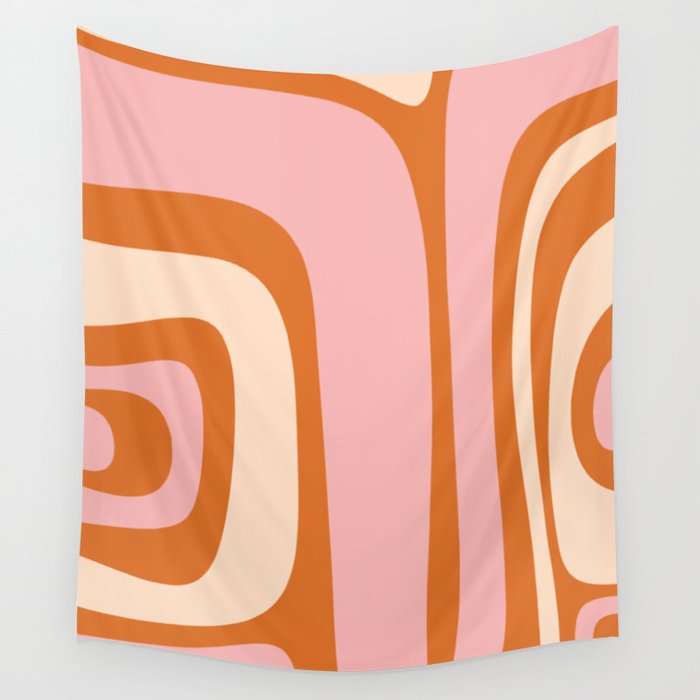 Tiki Abstract Minimalist Mid-Century Modern Pattern Pink Orange Cream Wall Tapestry Gallery Image 4