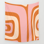 Tiki Abstract Minimalist Mid-Century Modern Pattern Pink Orange Cream Wall Tapestry Gallery Image 4