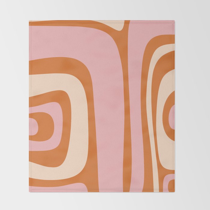 Tiki Abstract Minimalist Mid-Century Modern Pattern Pink Orange Cream Throw Blanket Gallery Image 2
