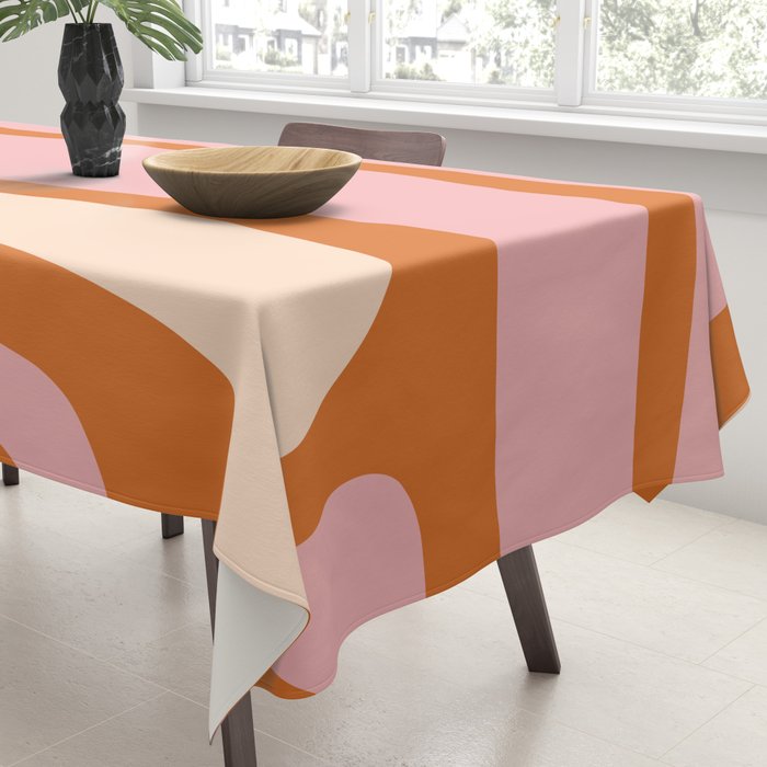 Tiki Abstract Minimalist Mid-Century Modern Pattern Pink Orange Cream Tablecloth Gallery Image 3