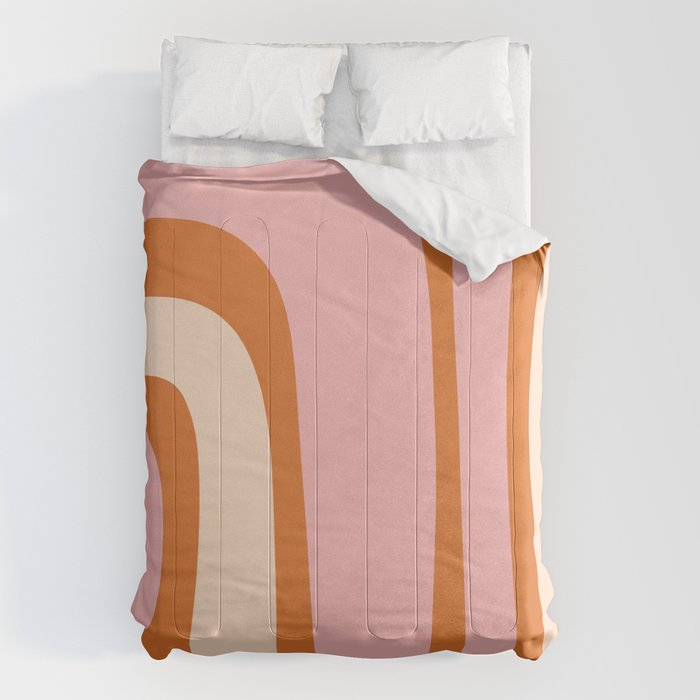 Tiki Abstract Minimalist Mid-Century Modern Pattern Pink Orange Cream Comforter Gallery Image 1