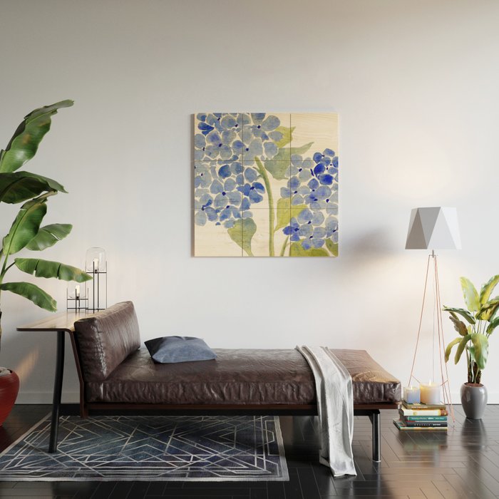Blue Gouache Hydrangea Wood Wall Art Gallery Image 2