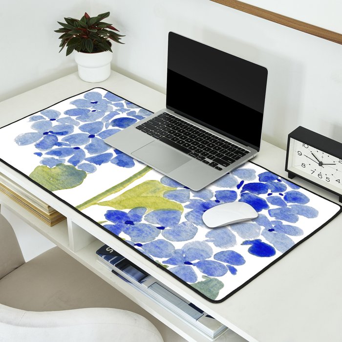 Blue Gouache Hydrangea Desk Mat Gallery Image 2