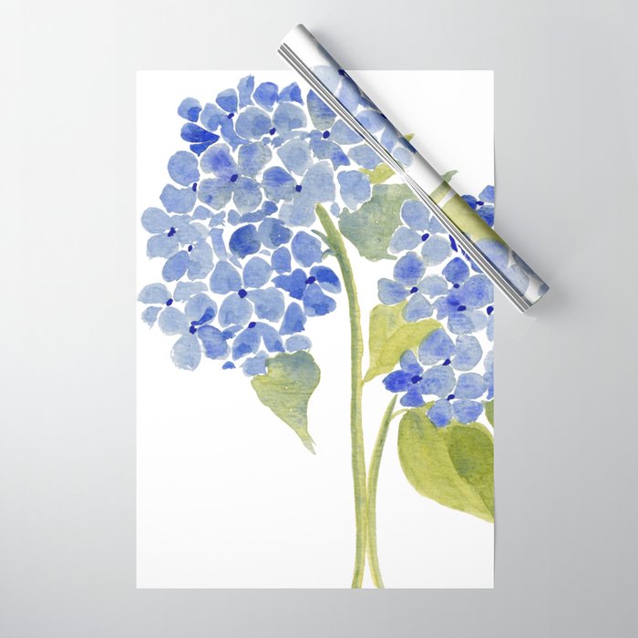 Blue Gouache Hydrangea Wrapping Paper Gallery Image 1