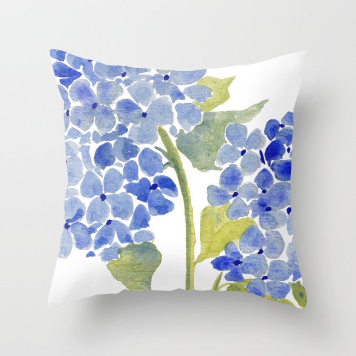 Blue Gouache Hydrangea Throw Pillow Gallery Image 6