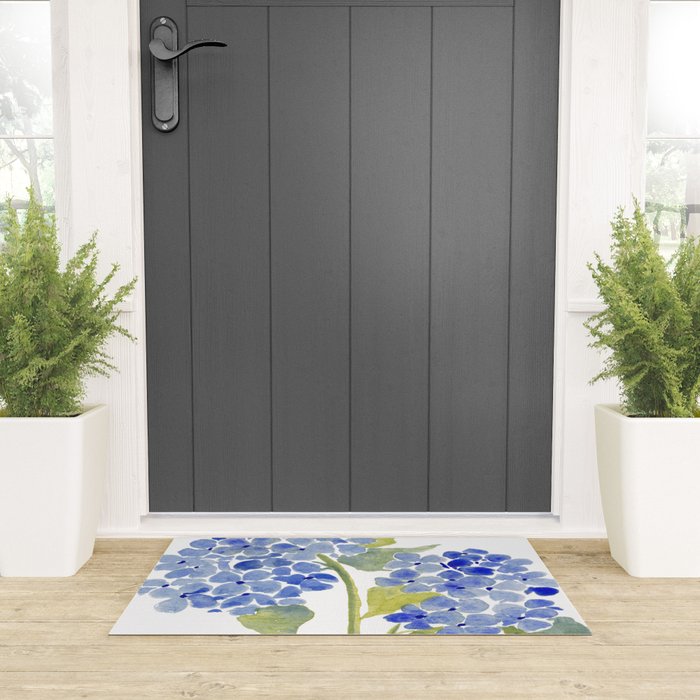 Blue Gouache Hydrangea Welcome Mat Gallery Image 3