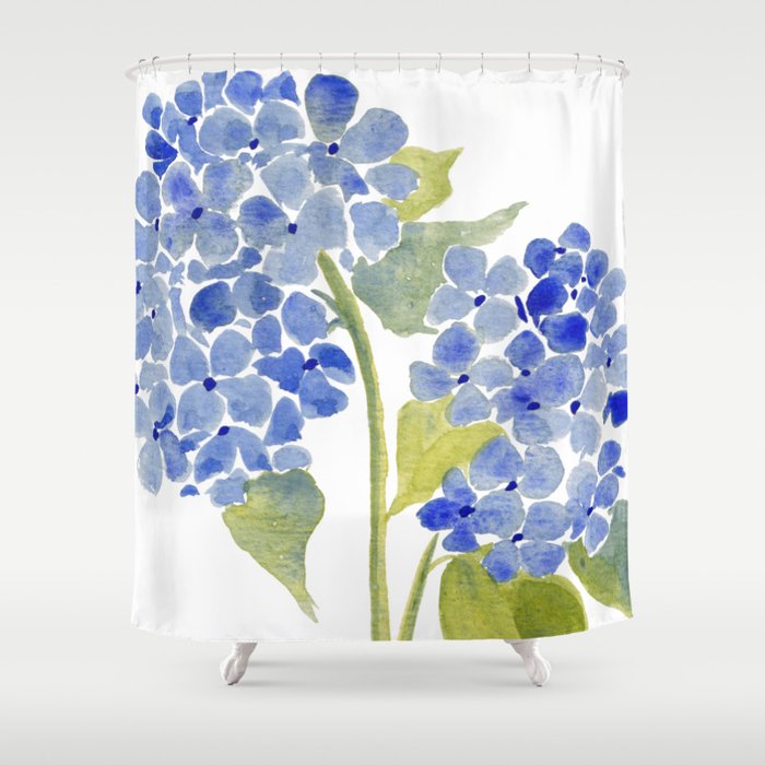 Blue Gouache Hydrangea Shower Curtain Gallery Image 1