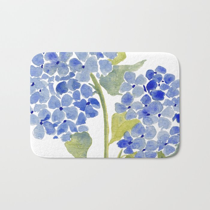 Blue Gouache Hydrangea Bath Mat Gallery Image 1