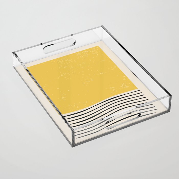 Yellow Sunset Mid Century Modern Minimalist Rothko Inspired Color Field With Lines Geometric Style Acrylic Tray Gallery Image 1