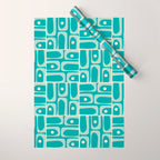 Mid Century Modern Piquet Abstract Geometric Multi Tiled Pattern in Aqua Teal and Cream Wrapping Paper Gallery Image 1