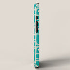 Mid Century Modern Piquet Abstract Geometric Multi Tiled Pattern in Aqua Teal and Cream iPhone Case Gallery Image 2