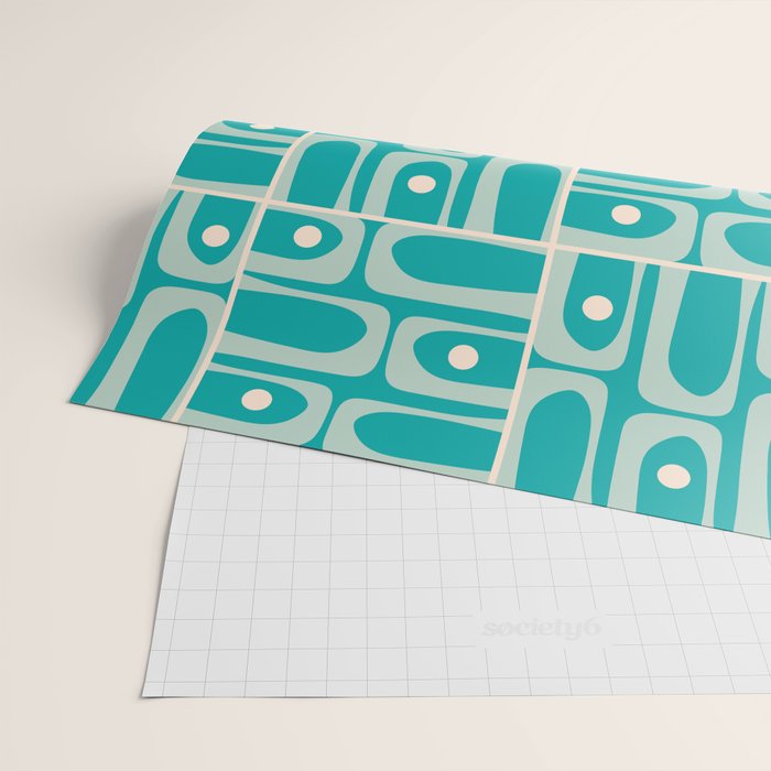 Mid Century Modern Piquet Abstract Geometric Multi Tiled Pattern in Aqua Teal and Cream Wrapping Paper Gallery Image 2