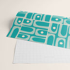 Mid Century Modern Piquet Abstract Geometric Multi Tiled Pattern in Aqua Teal and Cream Wrapping Paper Gallery Image 2