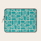 Mid Century Modern Piquet Abstract Geometric Multi Tiled Pattern in Aqua Teal and Cream Laptop Sleeve Gallery Image 1