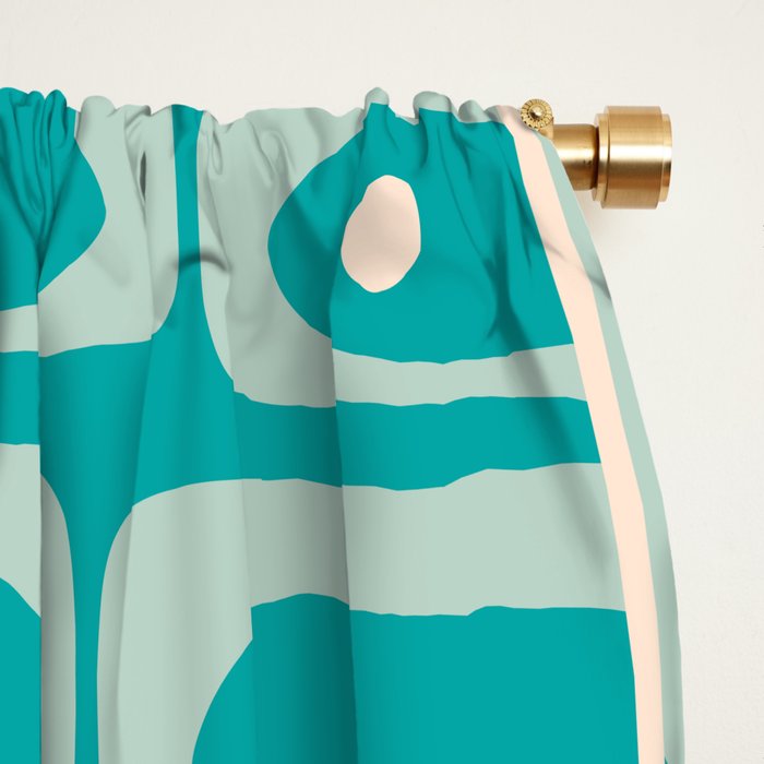 Mid Century Modern Piquet Abstract Geometric Multi Tiled Pattern in Aqua Teal and Cream Window Curtain Gallery Image 2